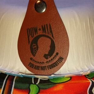 Brown Leather POW MIA Keychain